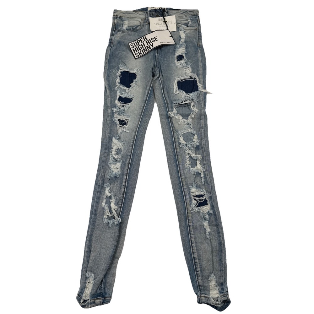 Almost Famous Super High Rise Skinny Distressed Jeans Women’s Size 0 NWT